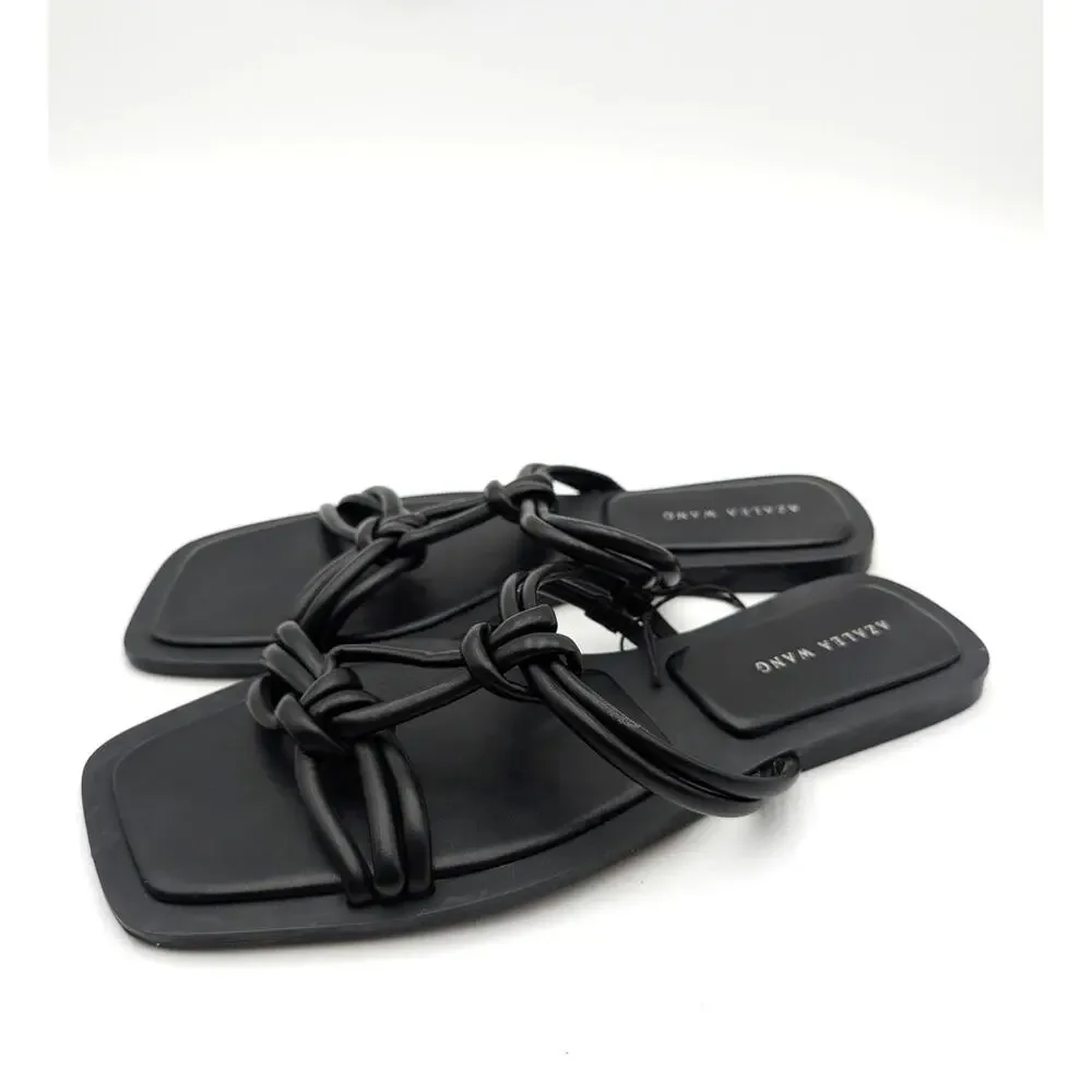 KAIALEA &AWG Black Knotted-Strap Square-Toe Sandals